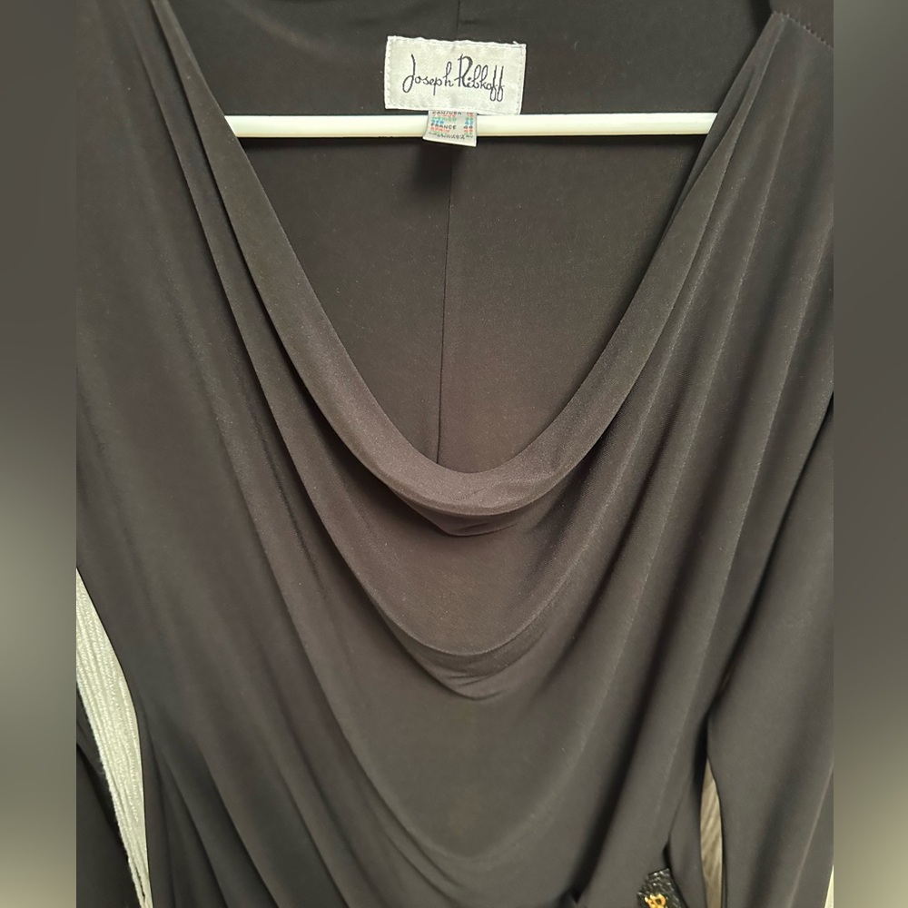 Joseph Ribkoff Faux Wrap Black Dress Womens Size 14 Long Sleeve Cowl Neckline - Picture 5 of 6